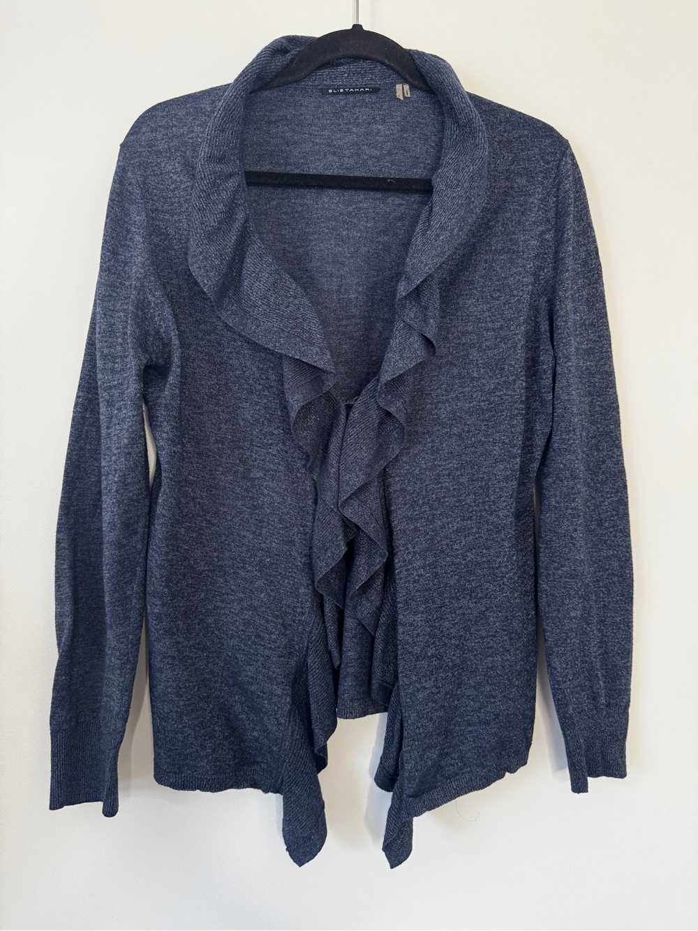 Elie Tahari Ruffle Open Lightweight Fully Fashioned Melange Knit Cardigan Sz L
